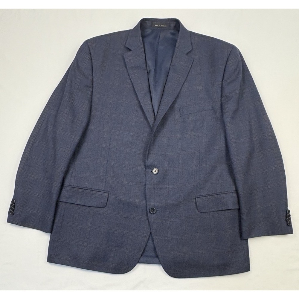 Tallia For Ticknors Wool Sport Coat 46r W/Blue/Brown Windowpane Plaid View 3